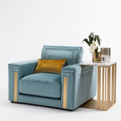 Armchair Club Lounge Design Recliner Upholstered Sofa TV Blue classic furniture