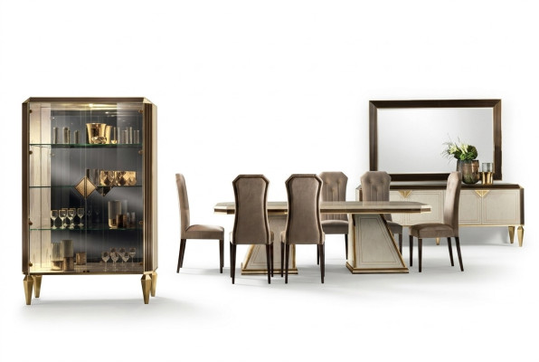 Dining room set 10-piece. Ensemble display cabinet table 6x chair sideboard mirror furniture wood