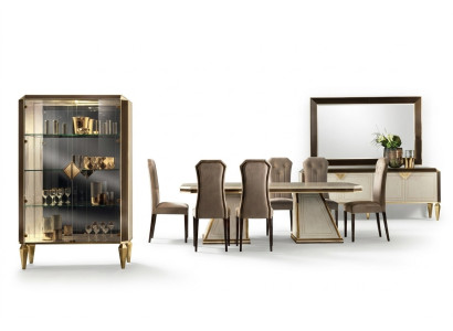Dining room set 10-piece. Ensemble display cabinet table 6x chair sideboard mirror furniture wood