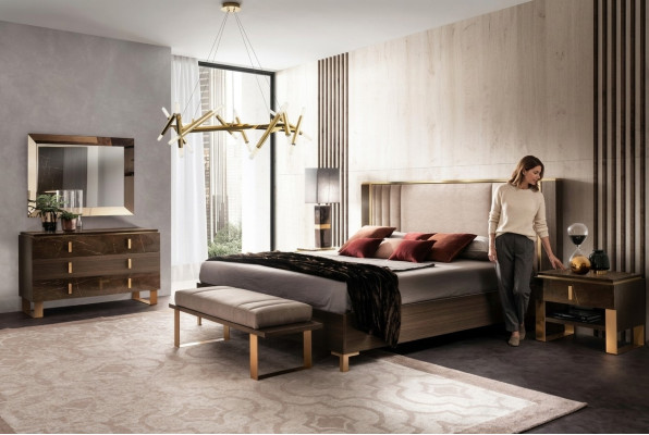 Bedroom set, 5-piece. Design modern luxury furniture, new bed, nightstand, dresser.