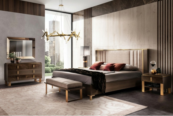 Bedroom set, 5-piece. Design modern luxury furniture, new bed, nightstand, dresser.