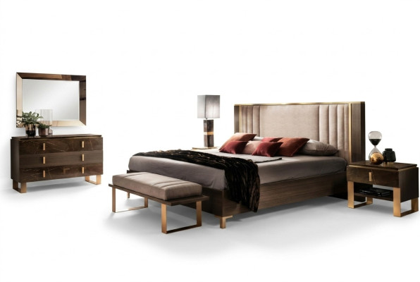 Bedroom set, 5-piece. Design modern luxury furniture, new bed, nightstand, dresser.