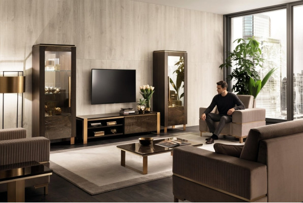 Wall unit TV lowboard elegant display cabinet living room design classic 3-piece set.