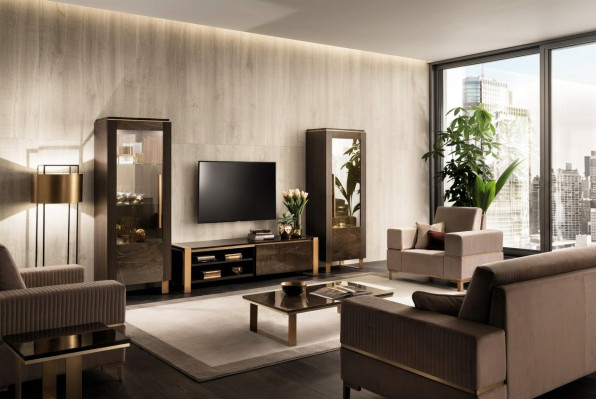 Wall unit TV lowboard elegant display cabinet living room design classic 3-piece set.