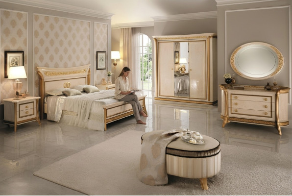 Bedroom set design bed 2x nightstand dresser stool arredoclassic 7-piece.