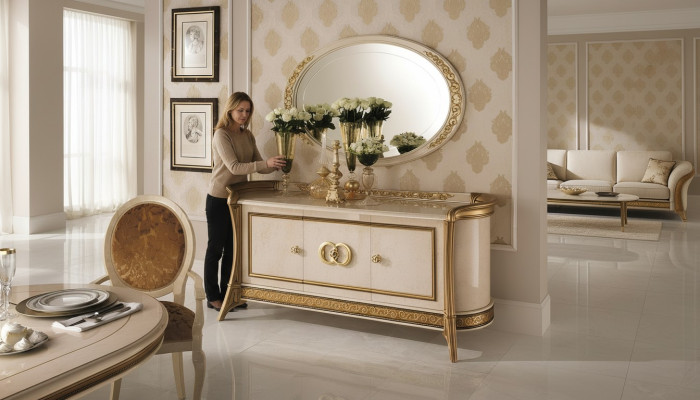 Chest of drawers wood furniture baroque with mirror luxury Italian furniture 2-piece set new