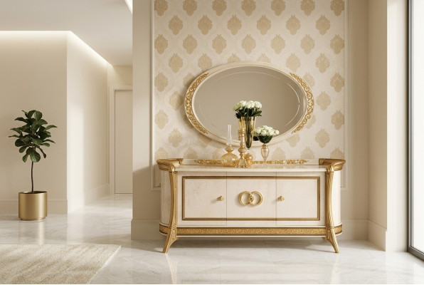 Chest of drawers wood furniture baroque with mirror luxury Italian furniture 2-piece set new