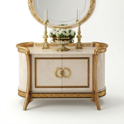 Designer furniture style baroque chest of drawers cabinet beige luxury wood Italian furniture new