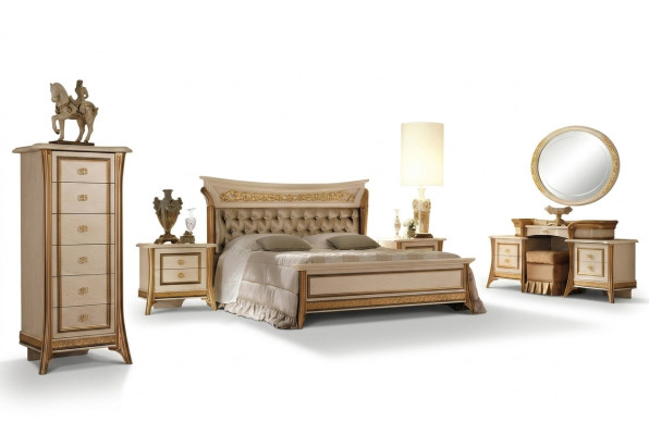 Classic designer wood bed, bedroom, noble upholstered furniture, double beds, new