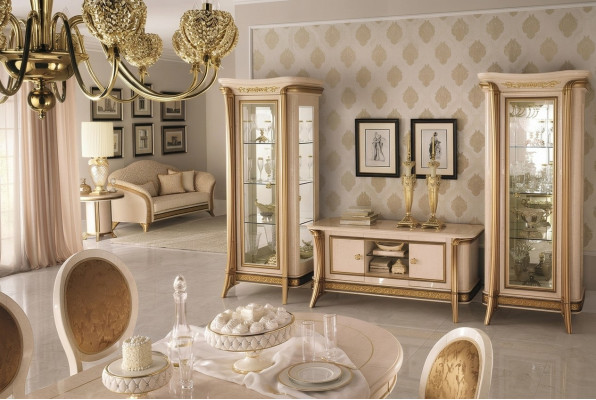 Living room furniture set, living room sideboard, 2x display cabinet, 3-piece wall unit, arredoclassic