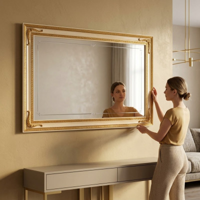 Classic Wall Mirror Wooden Frame Mirror Furniture Gold 170x110 Wood Frame Wall