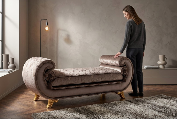 Living room lounge furniture classic design sofa brown fabric chaise longue new