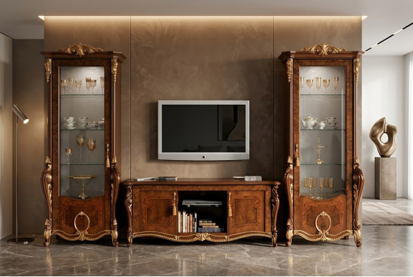 Living room furniture set designer living room sideboard 2x display cabinet 3-piece wall unit new