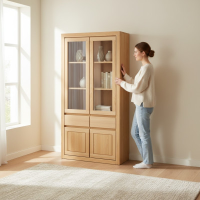 Display case, display cabinets, cabinet, glass cabinet, shelf, wooden cabinet, system shelves, living room.