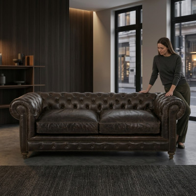 Brown Chesterfield 3-seater designer living room couch