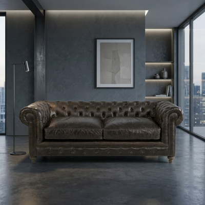 Brown Chesterfield 3-seater designer living room couch