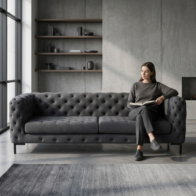 Gray Chesterfield Upholstered 3-Seater Luxury Living Room Sofa