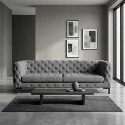 Gray Chesterfield Upholstered 3-Seater Luxury Living Room Sofa