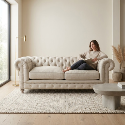 White Chesterfield Upholstered 3-Seater Luxury Living Room Sofa