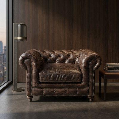 jvmoebel ® - Leather Sofa Couch - Brown Armchair Upholstered Single-seater Couch Set