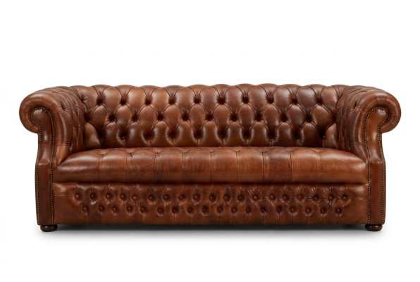 Brown Chesterfield three-seater designer sofa stylish couch
