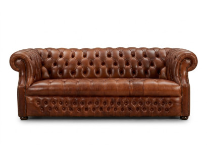 Brown Chesterfield three-seater designer sofa stylish couch