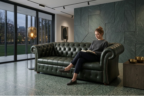 Green Chesterfield 3-Seater Designer Luxury Three-Seater Couch