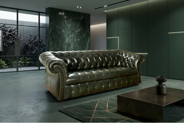 Green Chesterfield 3-Seater Designer Luxury Three-Seater Couch
