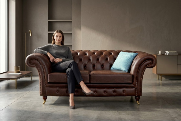Chesterfield Men's Club Sofa Couch Leather Upholstery 2-Seater Brown NEW jvmoebel ®