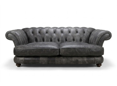 Chesterfield Big XXL Couch % Leather Black 3-Seater Vintage Style