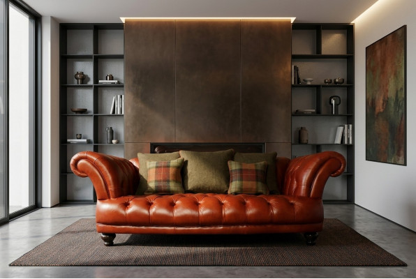 Brown Leather Chesterfield Sofa Couch Upholstery Fabric Suite 3-Seater New