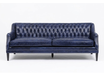 Blue Chesterfield Sofa Couch Upholstery Fabric Leather Couch Set 4-Seater New