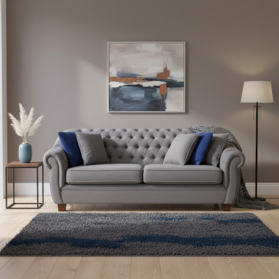 Chesterfield fabric upholstered three-seater living room couch textile design