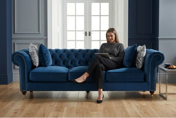 Blue Chesterfield Sofa Luxury Living Room Couch Fabric Sofa