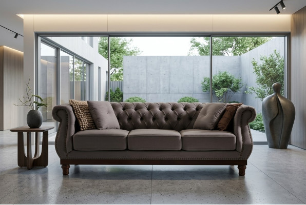 Gray Chesterfield Sofa Couch Upholstered Fabric Designer 3-Seater