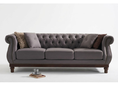 Gray Chesterfield Sofa Couch Upholstered Fabric Designer 3-Seater