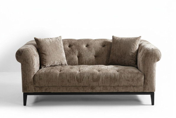 Cozy Beige Chesterfield Three-Seater Living Room Couch