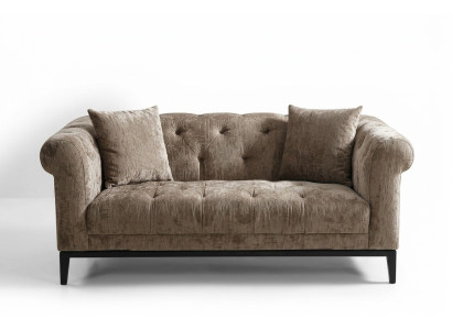 Cozy Beige Chesterfield Three-Seater Living Room Couch