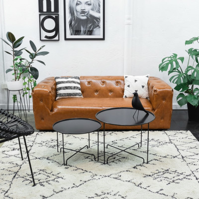 American Style Chesterfield Sofa Couch Leather Upholstery Three-Seater Brown