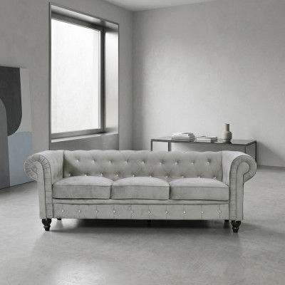 Gray Chesterfield 3-seater Luxury Living Room Couch Designer Sofa