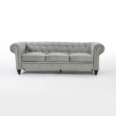 Gray Chesterfield 3-seater Luxury Living Room Couch Designer Sofa