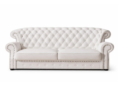 White three-seater Chesterfield high-back real handcrafted leather couch