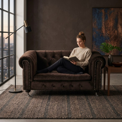 Black Baroque Sofa Couch - Chesterfield Fabric 2-Seater Leather Textile jvmoebel ®