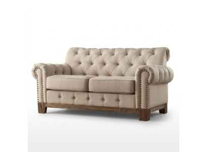 Chesterfield 2 Seat Classic Luxury Natural Wood Frame Sofa Textile Leather Couch