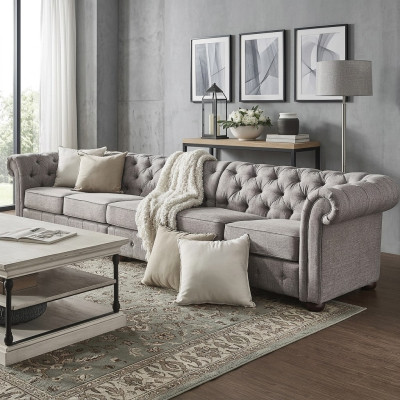 Chesterfield living room upholstery furniture sofa couch five-seater fabric