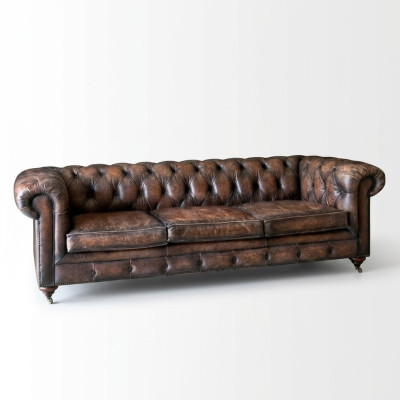 Brown Chesterfield 3-seater leather sofa couch English-style furniture