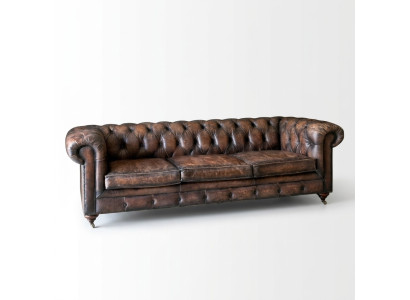 Brown Chesterfield 3-seater leather sofa couch English-style furniture