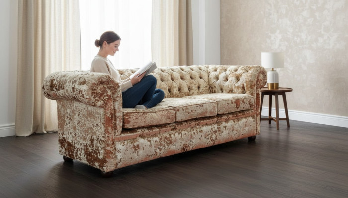 Designer living room sofa - textile velvet fabric cover - classic couch