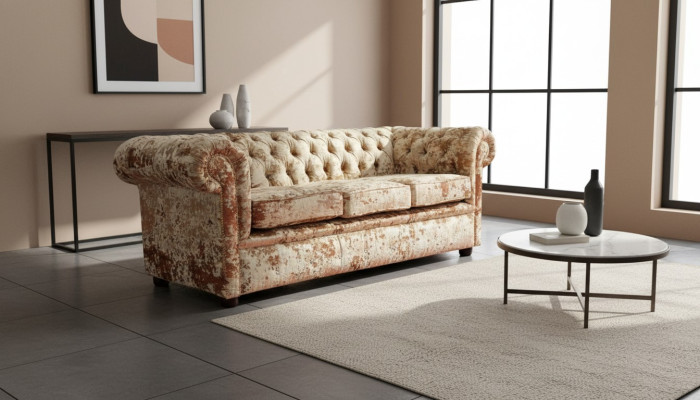 Designer living room sofa - textile velvet fabric cover - classic couch