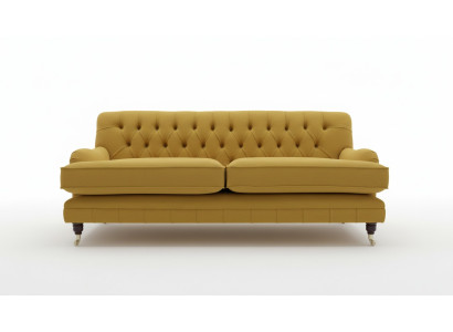 Yellow Chesterfield fabric upholstery three-seater living room couch design